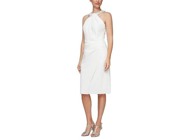 Alex Evenings Short Slimming Dress with Keyhole Cut Out Halter Neckline (Ivory) Women's Dress Product Image