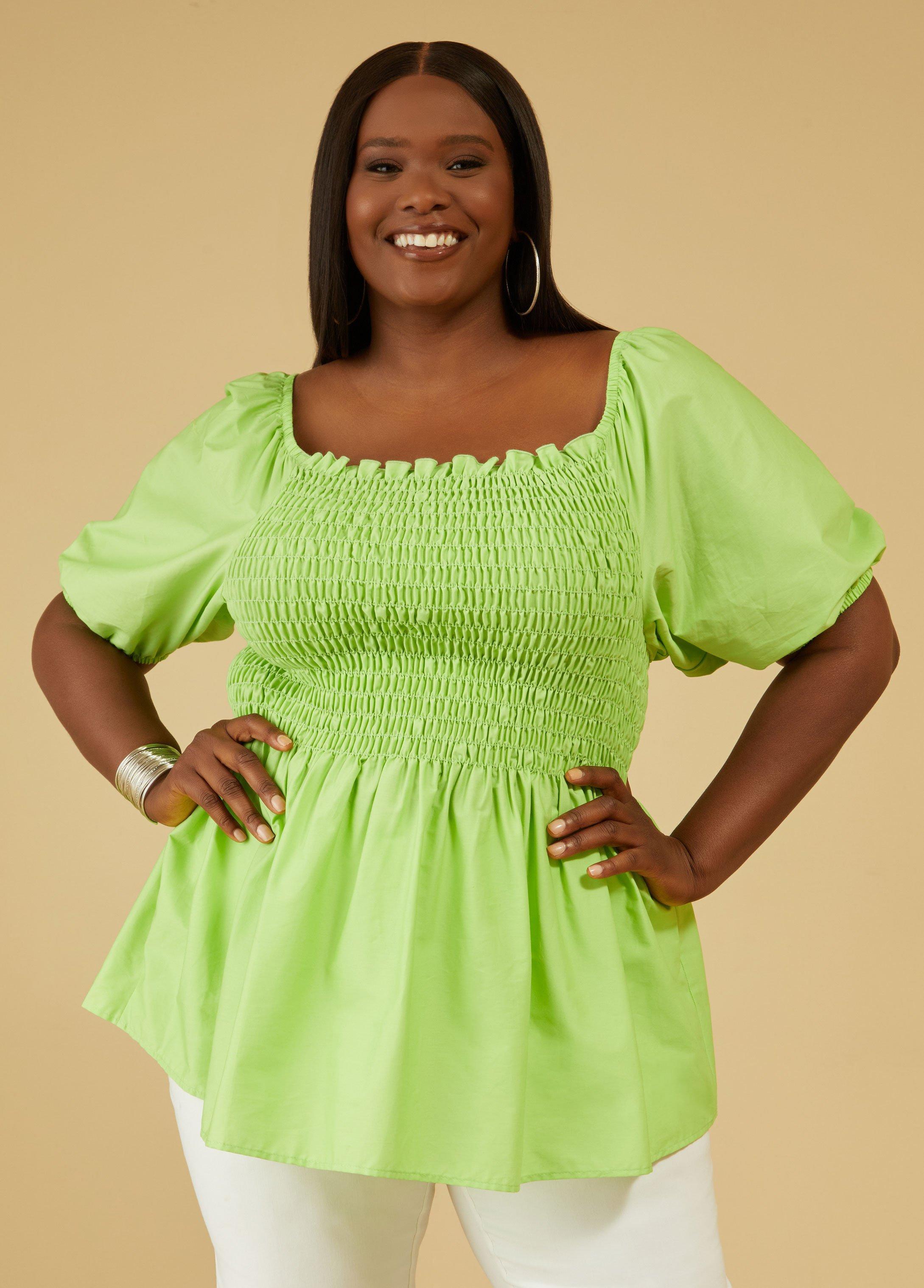 Plus Size Shirred Cotton Blend Blouse Ashley Stewart Product Image