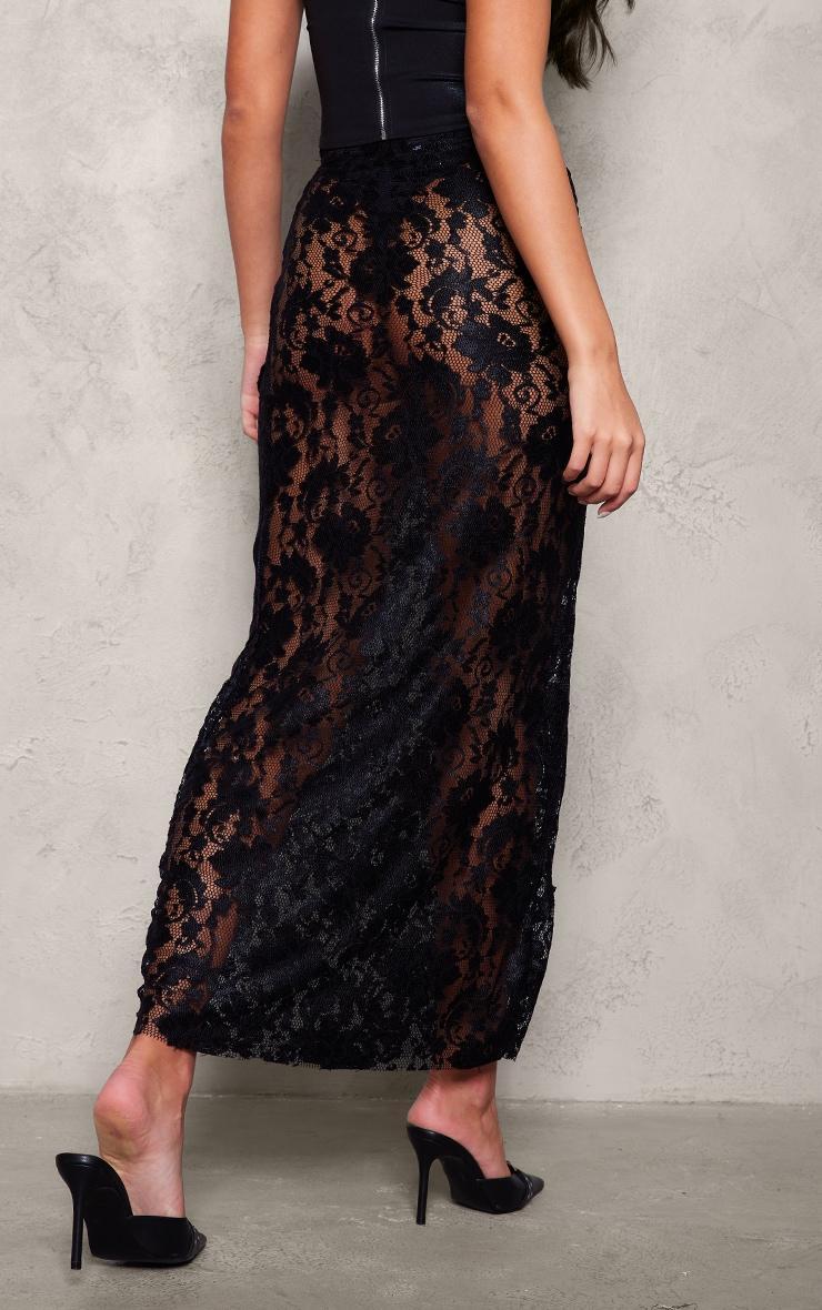 Black Seam Detail Lace Maxi Skirt Product Image