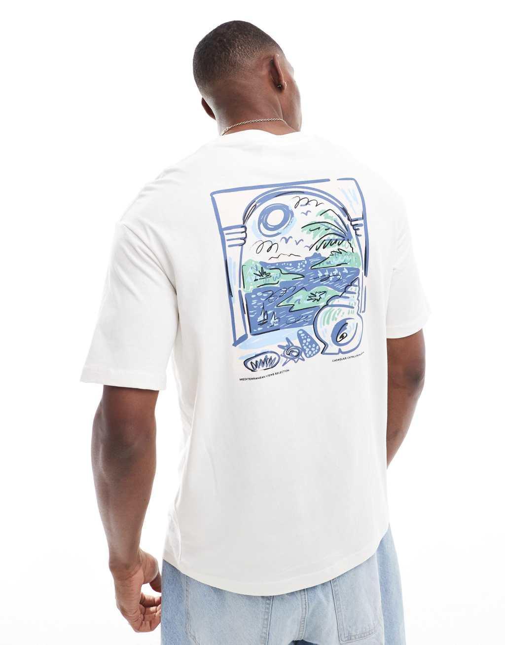 Selected Homme oversized t-shirt with scenic backprint in white Product Image