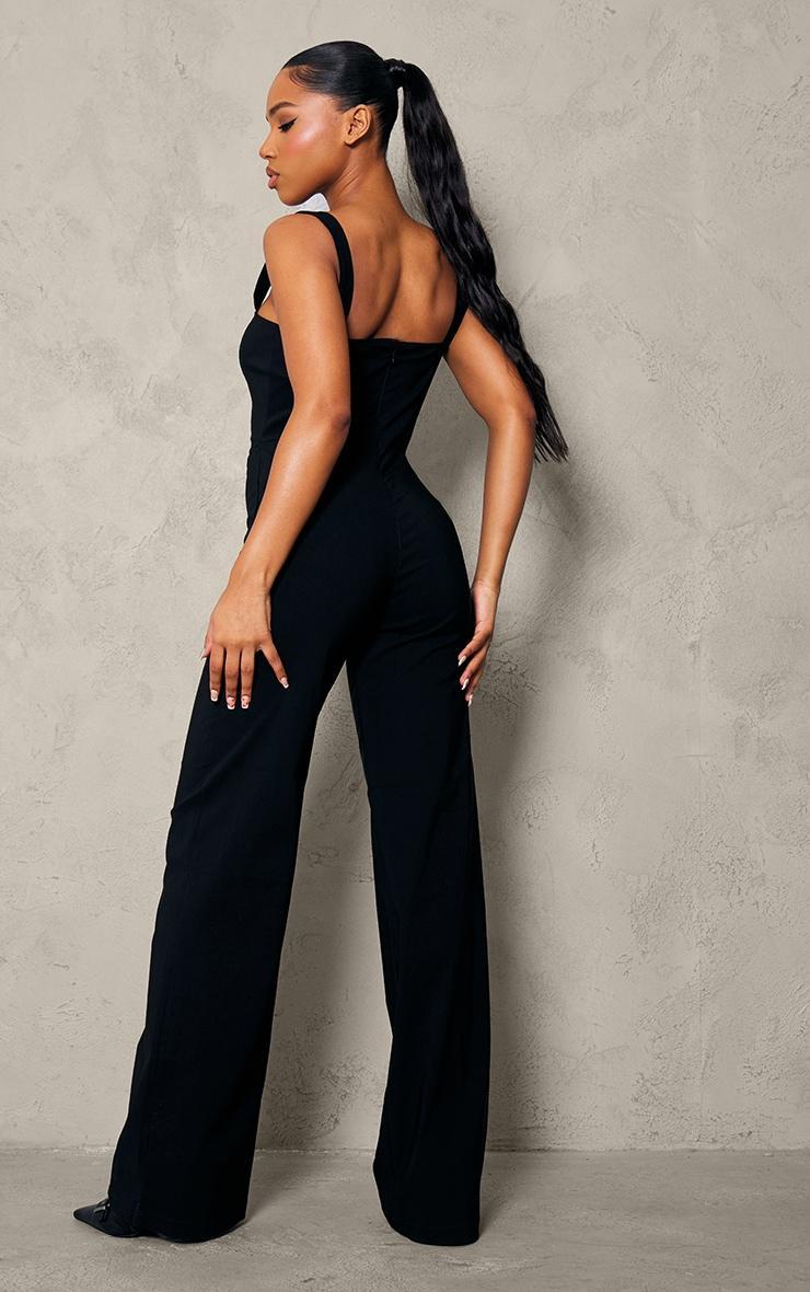 Black Stretch Woven Cut Out Zip Jumpsuit Product Image