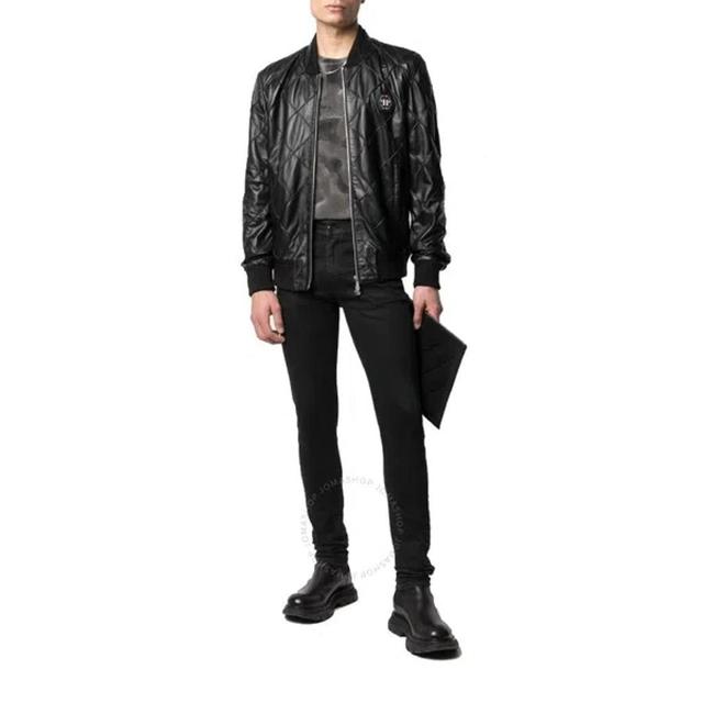 Quilted Leather Bomber Jacket In Black Product Image