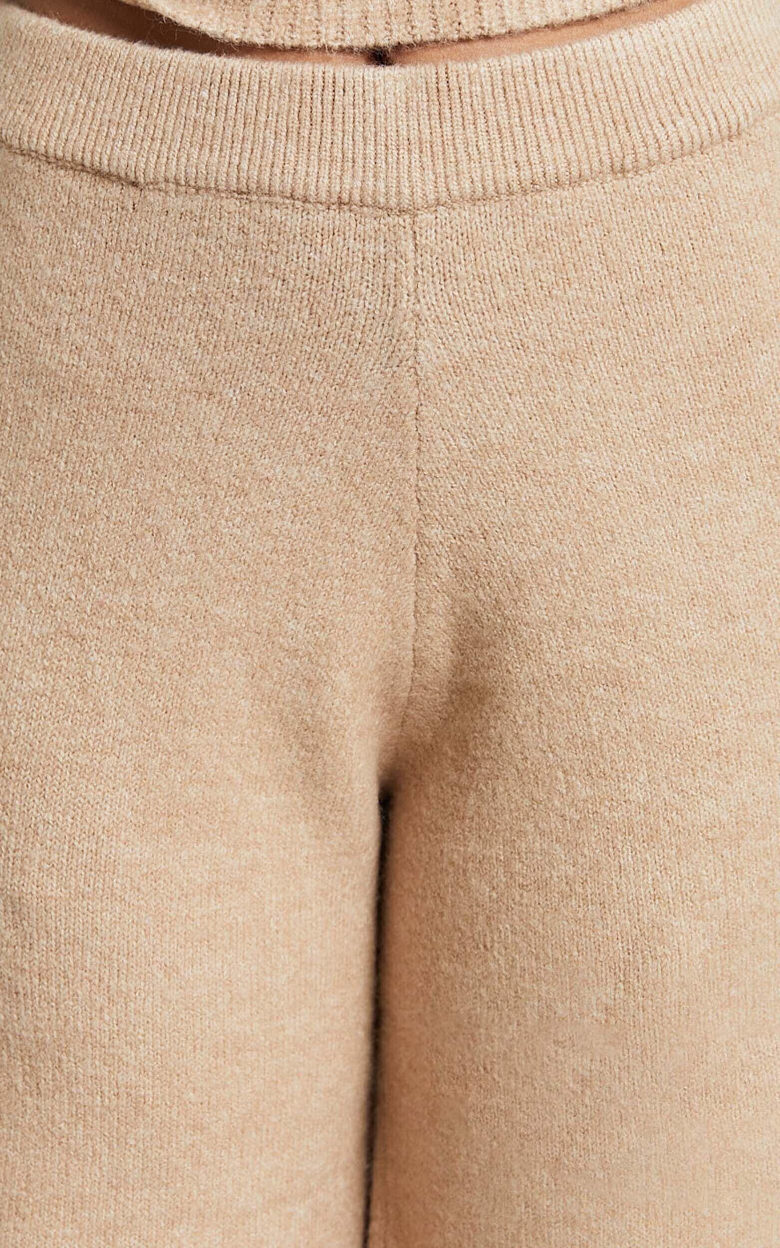 Livia Pants - Knitted High Waisted Side Split Pants in Beige Marl Product Image