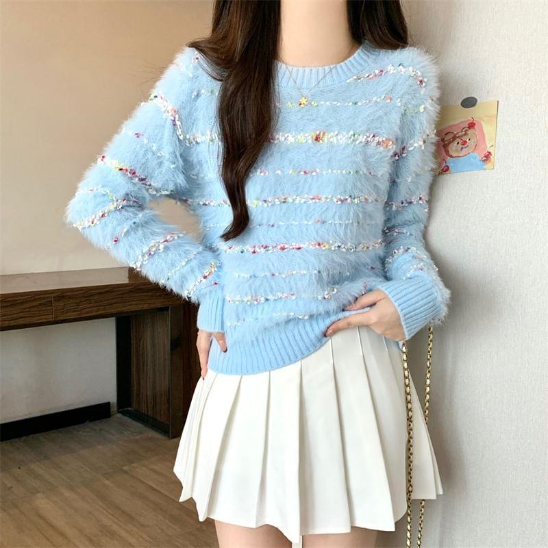 Crew Neck Fluffy Sweater Product Image