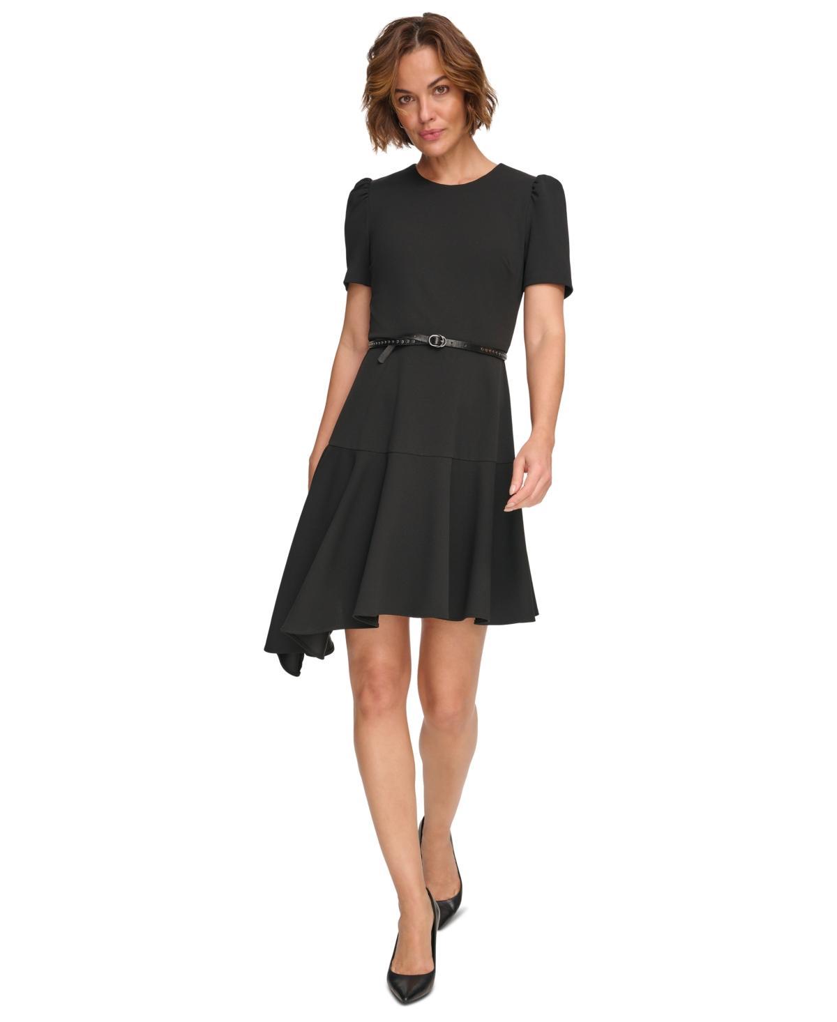 Dkny Womens Belted Asymmetric-Hem Ruffle Dress Product Image