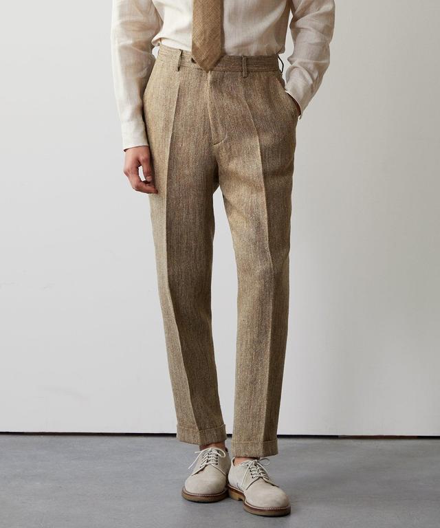 Italian Linen Silk Madison Trouser in Light Brown Product Image