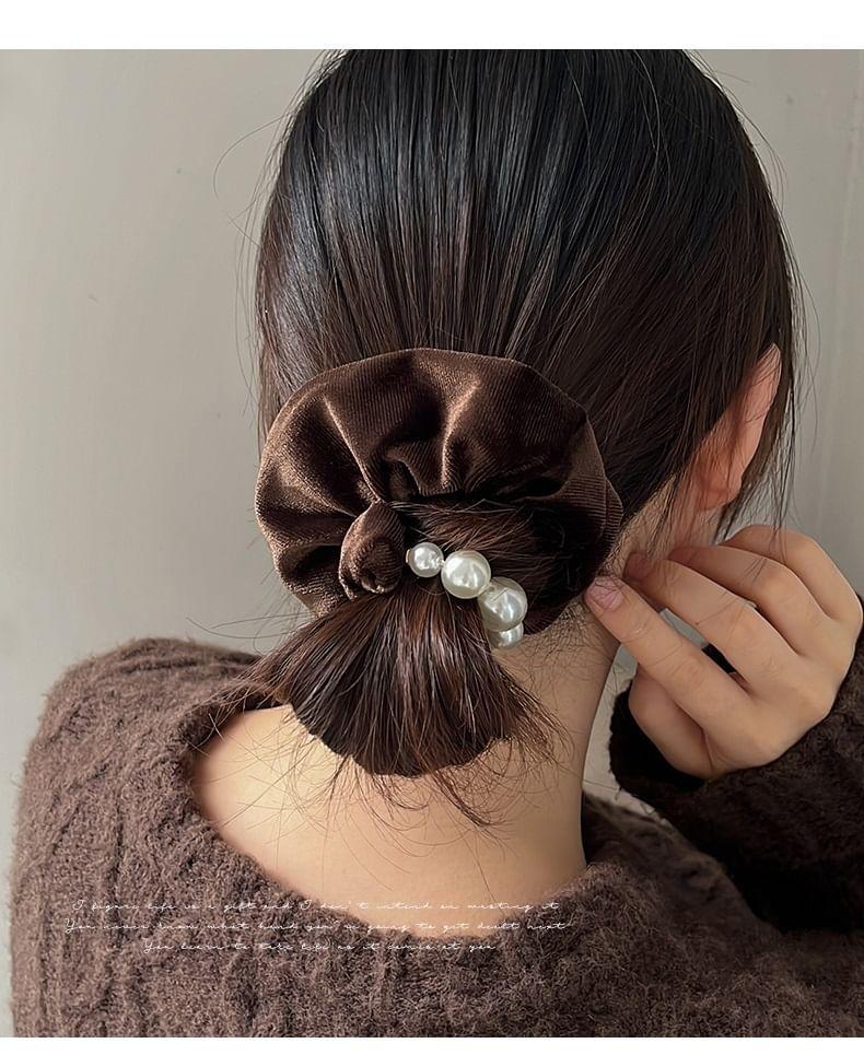 Faux Pearl Velvet Scrunchie Product Image