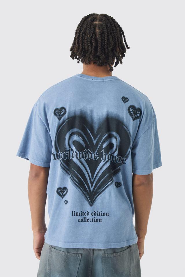 Oversized Boxy Washed Heart Print T-Shirt | boohooMAN USA Product Image