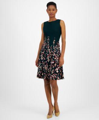 Kasper Womens Floral-Print Fit & Flare Dress Product Image