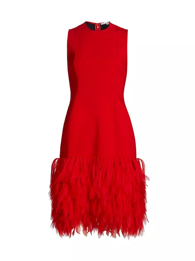 Faux Feather-Trimmed Sleeveless Midi-Dress Product Image