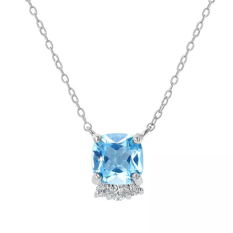 Gemistry Sterling Silver Stone & Cubic Zirconia Cushion Cut Necklace, Womens Blue Product Image