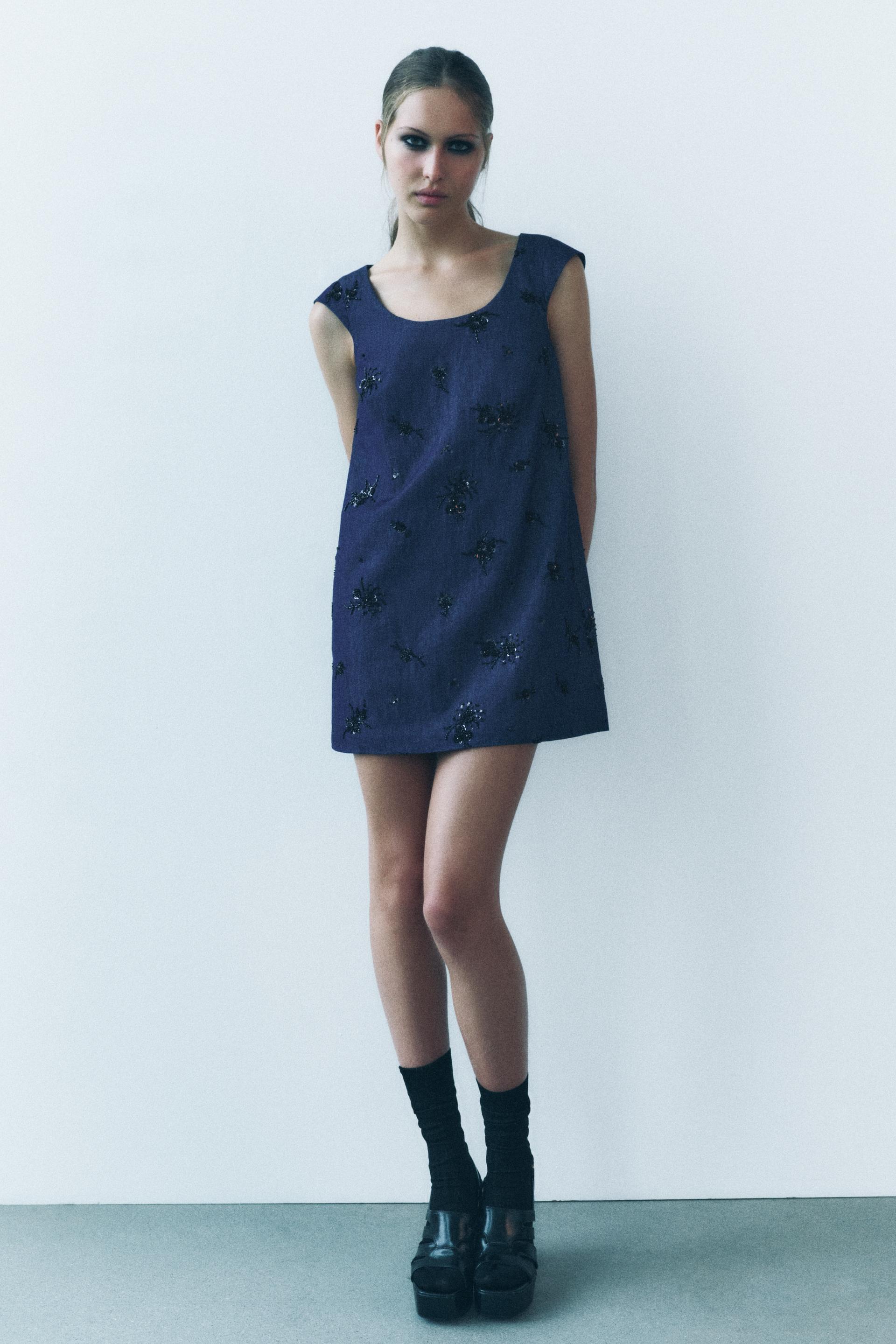 BEADED DENIM EFFECT DRESS ZW COLLECTION Product Image