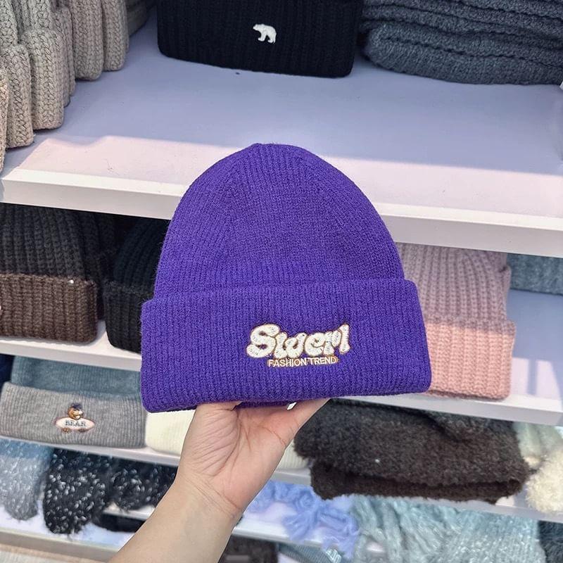 Lettering Embroidered Knit Beanie product image