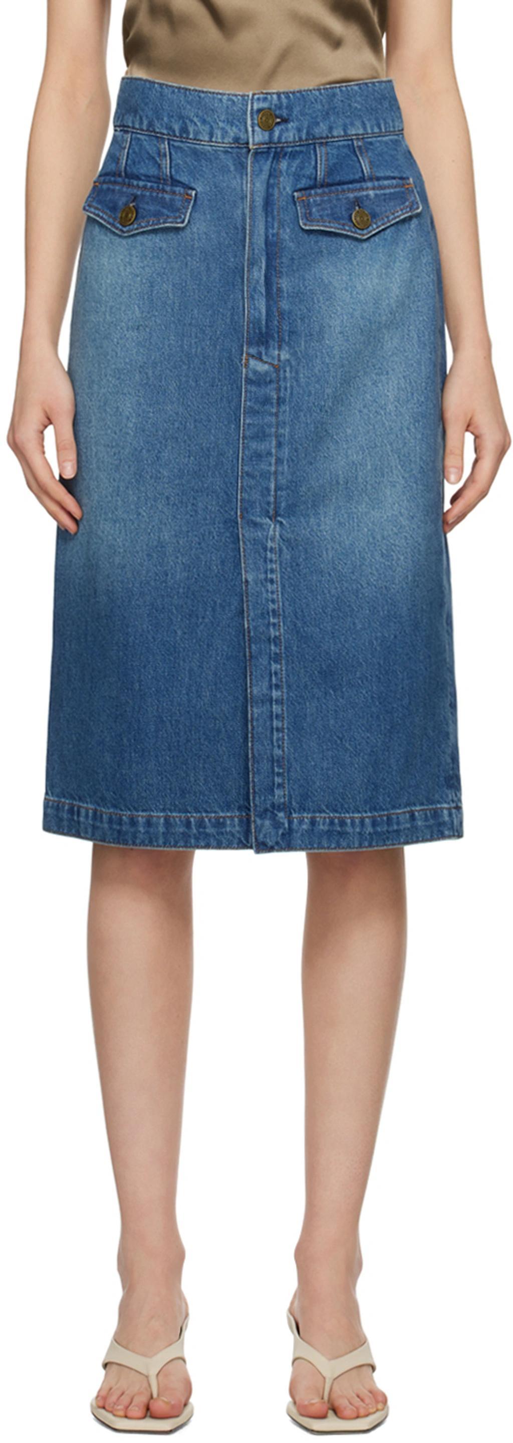 FRAME Women's The Vent-front Denim Midi-skirt In Pearl District product image