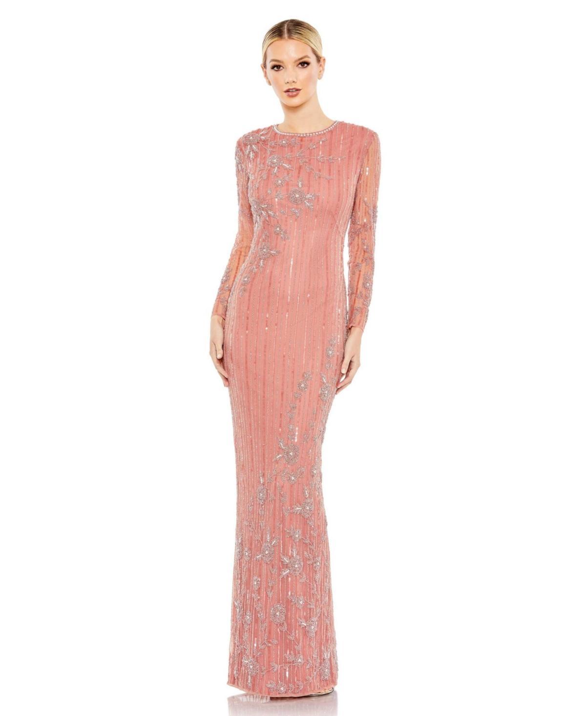 Womens Embellished Long-Sleeve Gown Product Image