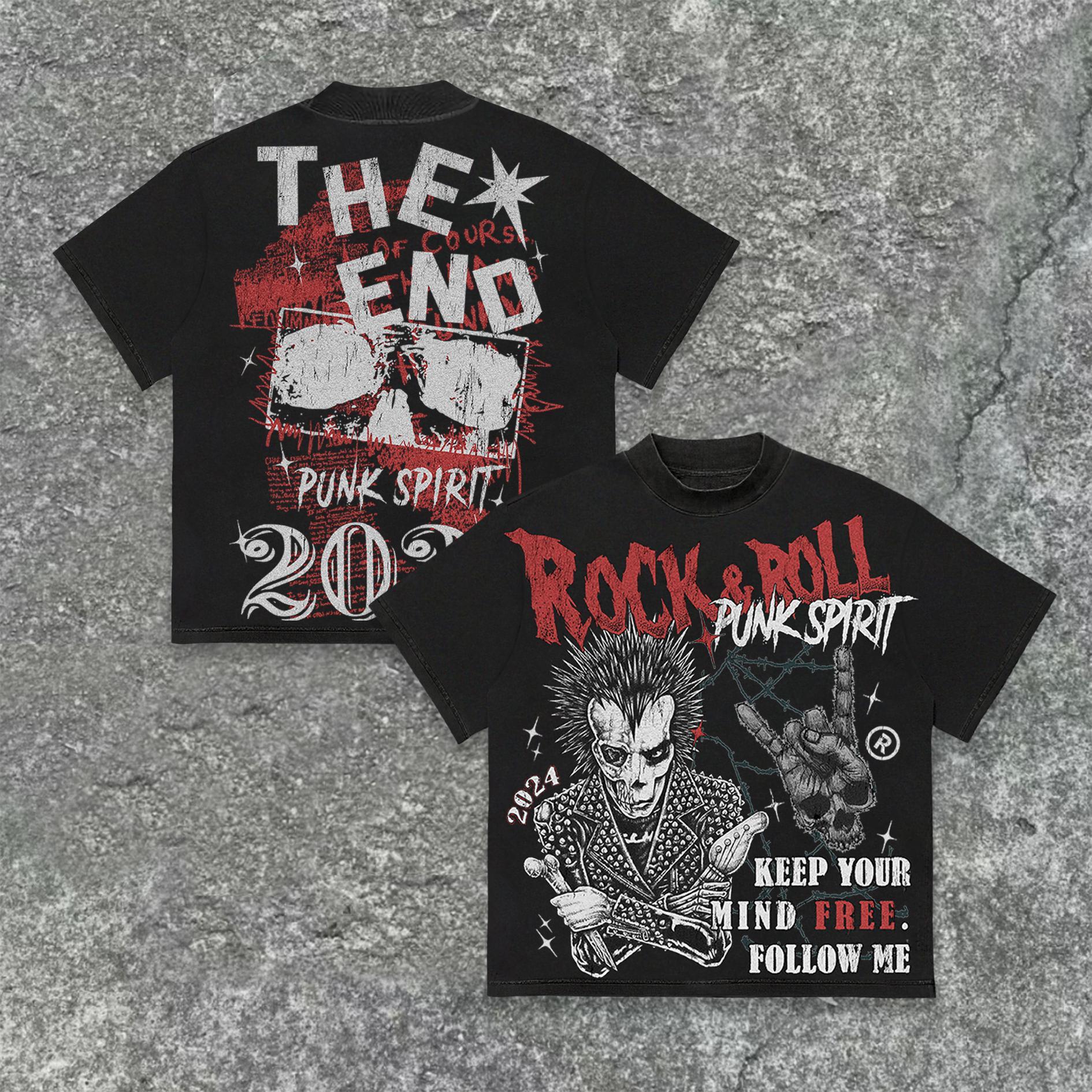 Hellstar 2024 Rock&roll Keep The Punk Spirit Keep The Spirit Free Retro Graphics Cotton T-Shirt Product Image