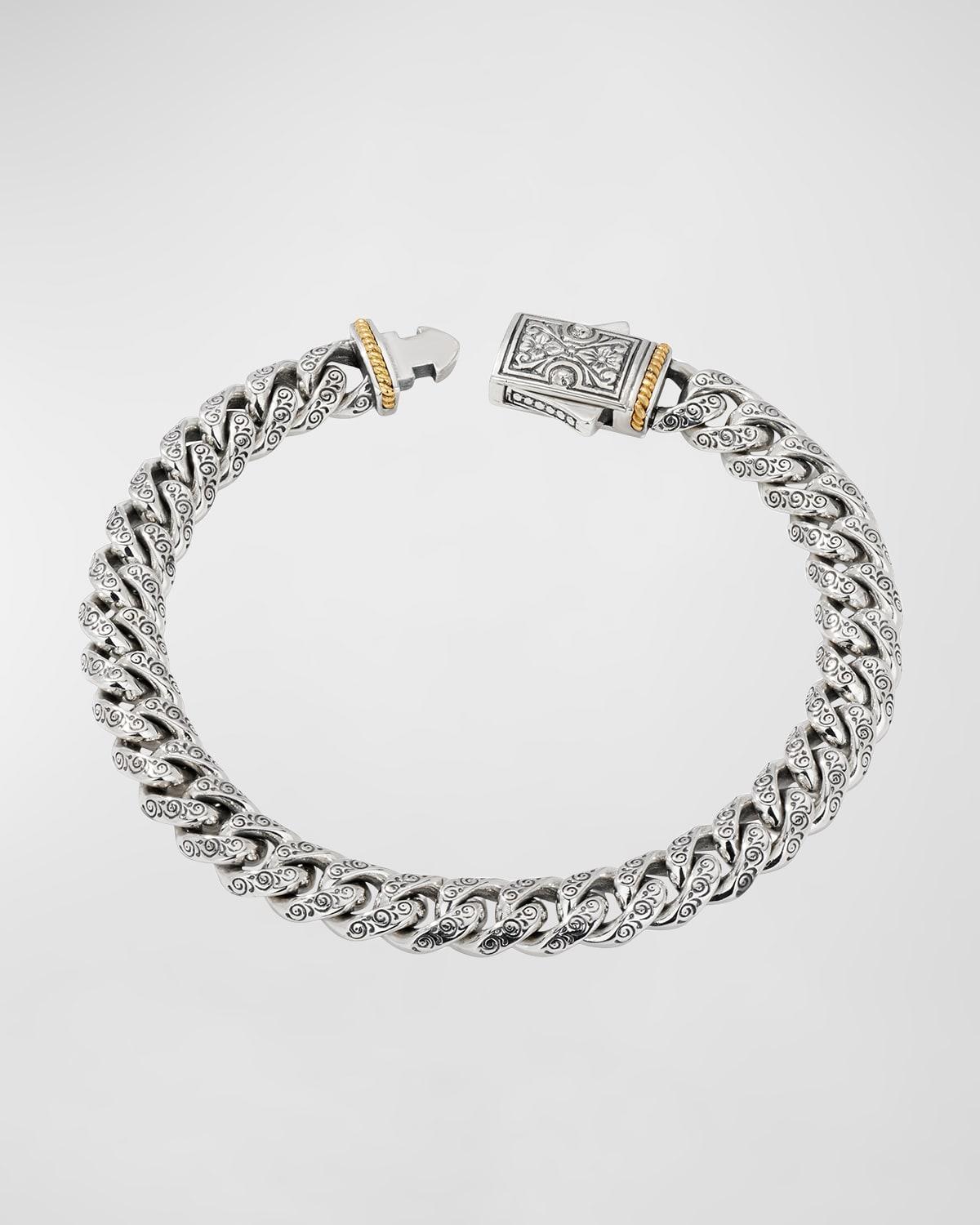 Mens Engraved Silver Chain Bracelet with 18k Gold Product Image