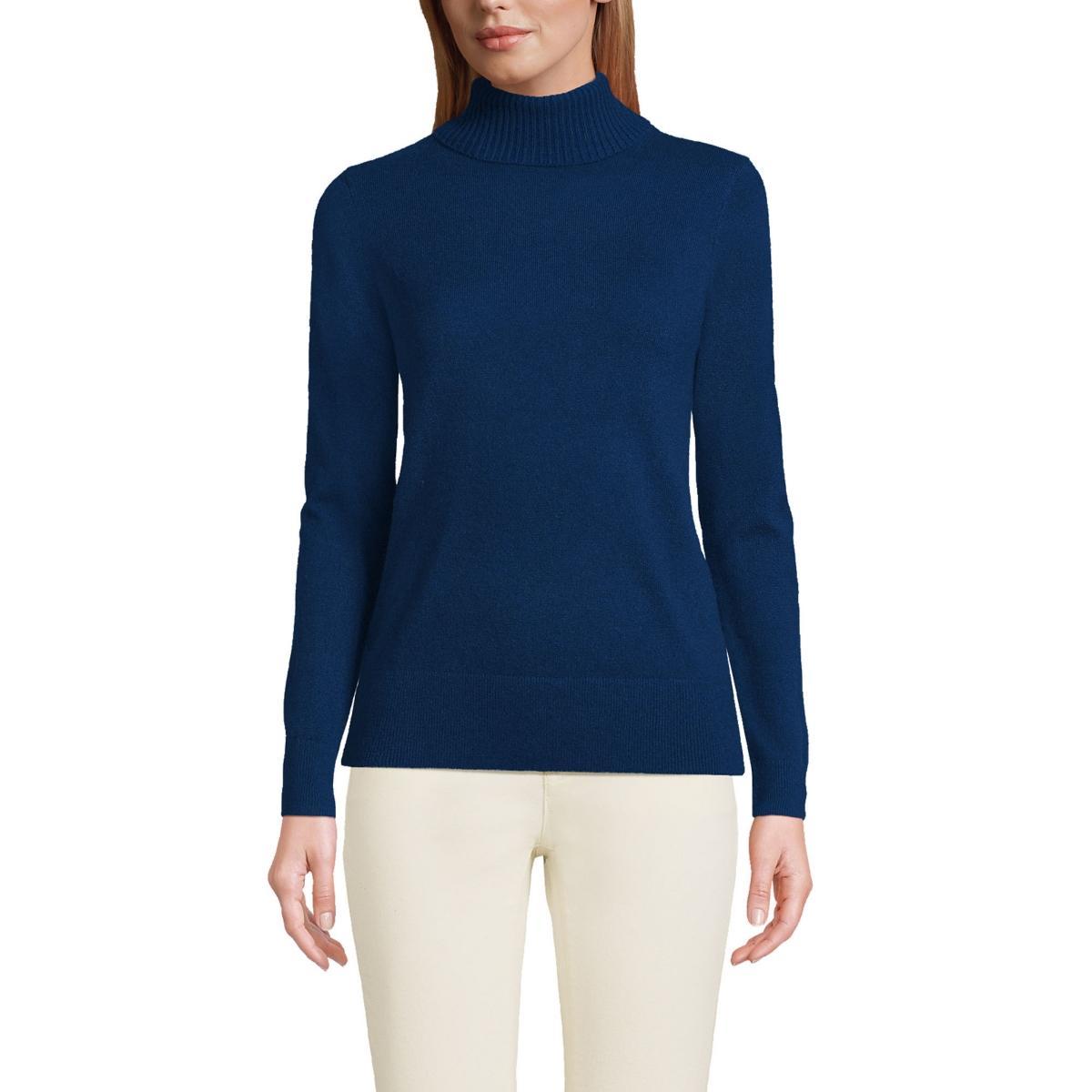 Womens Lands End Turtleneck Cashmere Sweater Pale Blue Ice Product Image