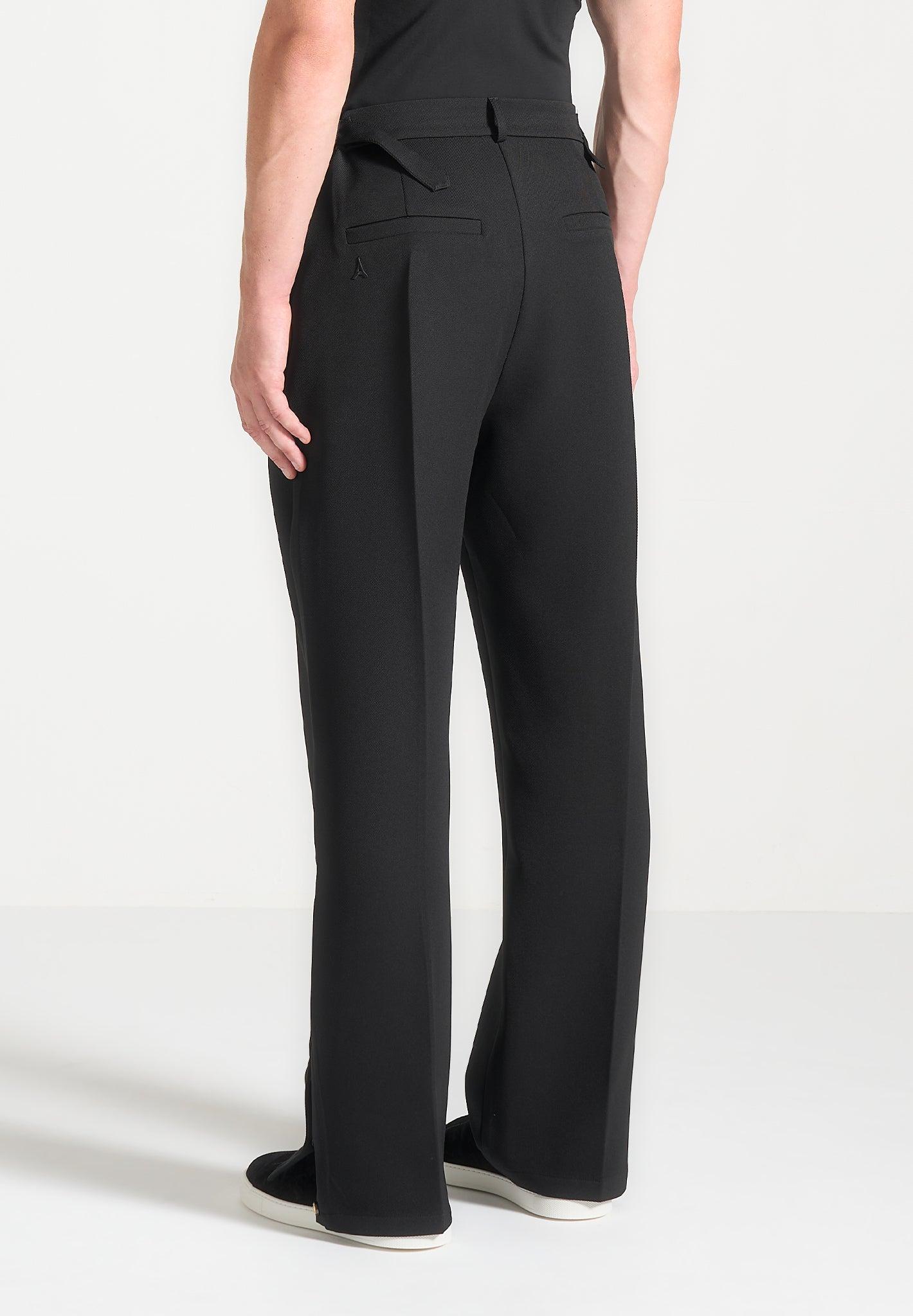 Relaxed Fit Tailored Button Cuff Trousers - Black Male Product Image