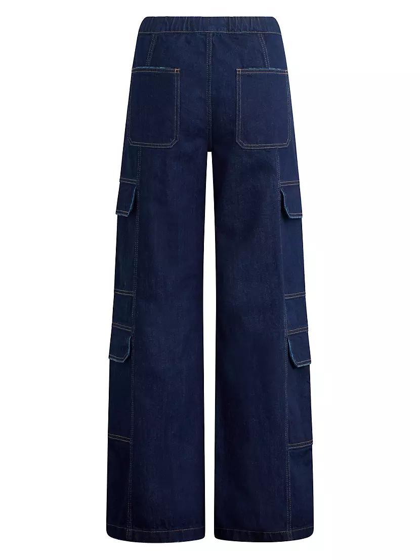 Drawstring Wide-Leg Cargo Jeans Product Image