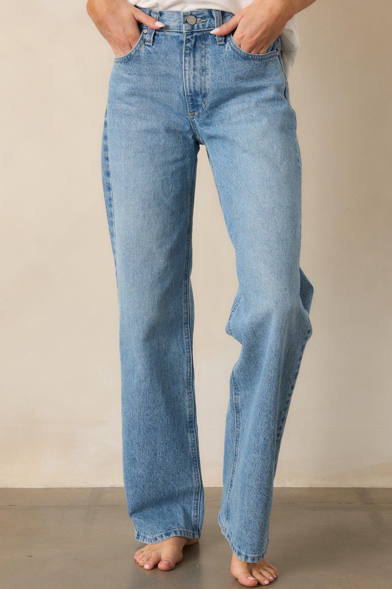 More Than Ever Light Wash Relaxed Straight Leg Jeans Product Image