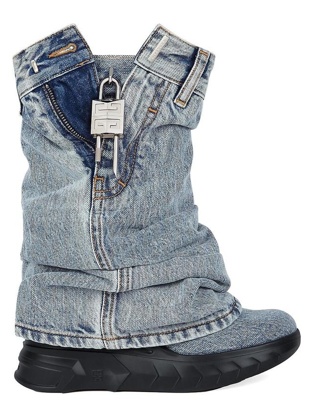 Womens Shark Lock Biker Low Heel Ankle Boots in Jeans Product Image