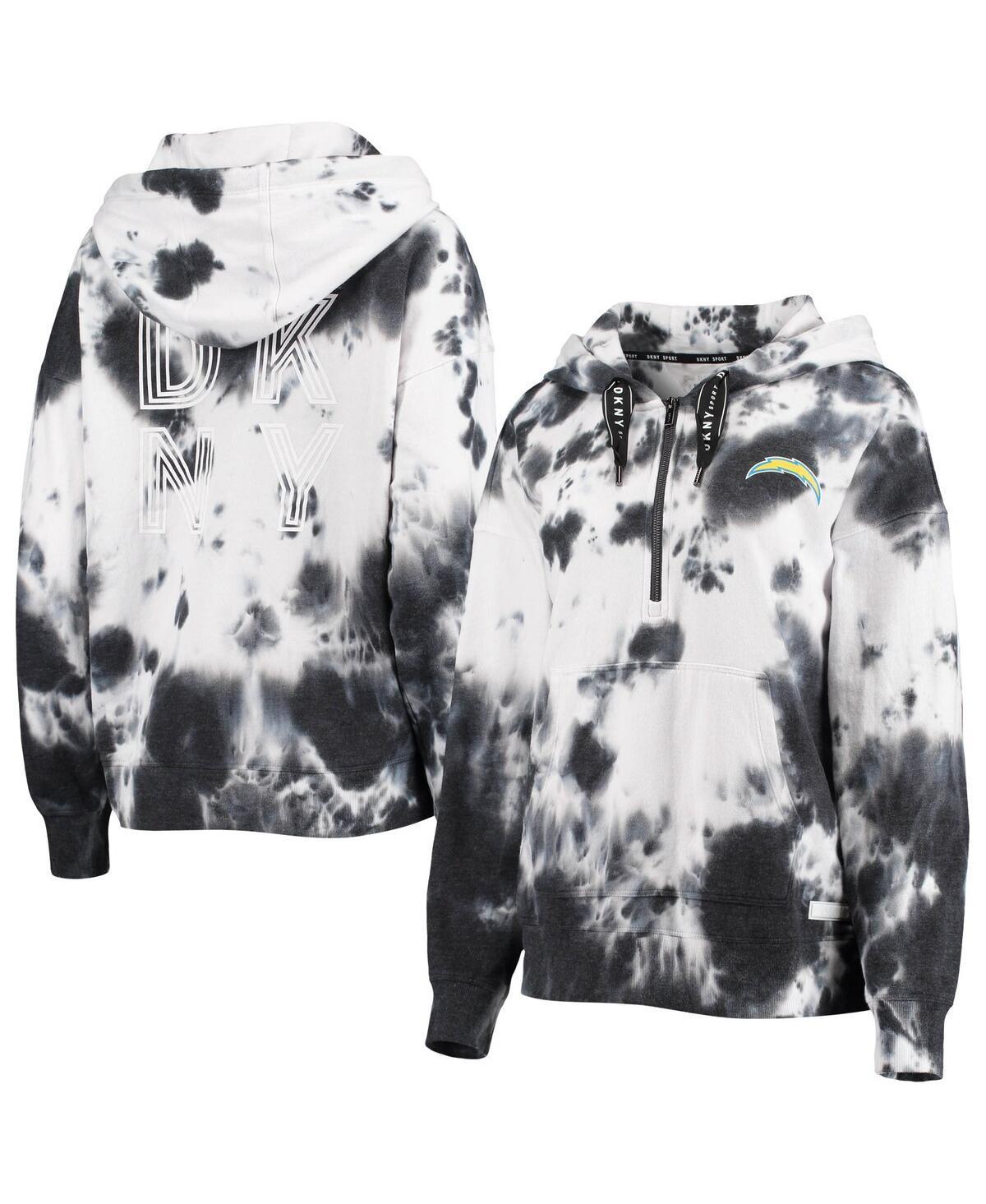 Womens Dkny Sport White and Black Los Angeles Chargers Dakota Oversized Tie-Dye Half-Zip Hoodie - White Product Image