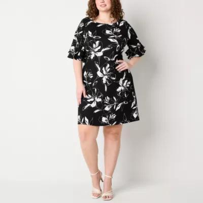 Perceptions Womens Short Sleeve Floral Shift Dress Plus Product Image