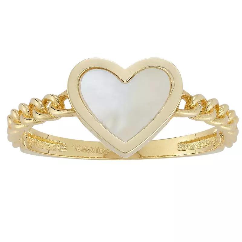 LUMINOR GOLD 14k Gold Mother of Pearl Heart & Curb Chain Ring, Womens M Of White Product Image