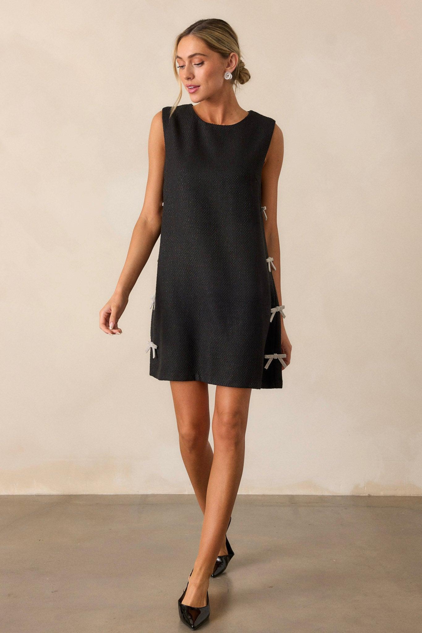 Truly Me Black Tweed Mini Shift Dress Product Image