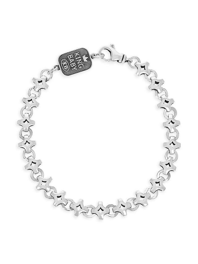 Mens Diamond-Link Sterling Silver Bracelet Product Image