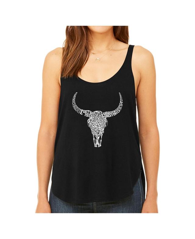 La Pop Art Womens Premium Word Art Flowy Tank Top- Texas Skull Product Image