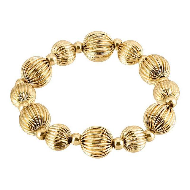 1928 Gold Tone Textured Beaded Stretch Bracelet, Womens Product Image