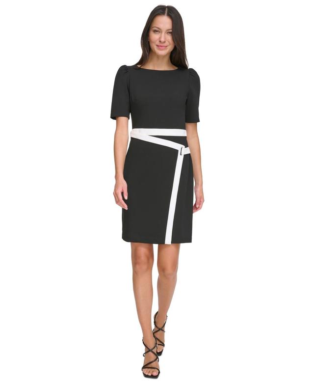 Women's Contrast Puff-Sleeve Boat-Neck Dress Product Image