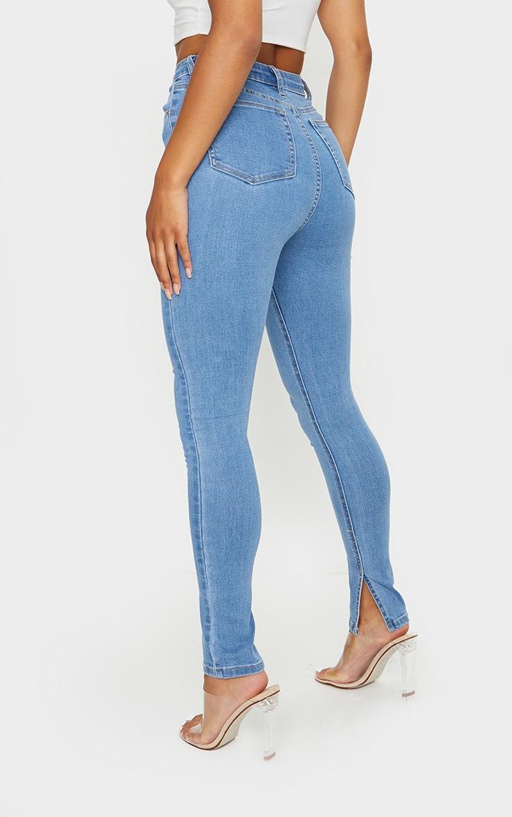 Light Blue Wash Side Split Hem Skinny Jeans Product Image