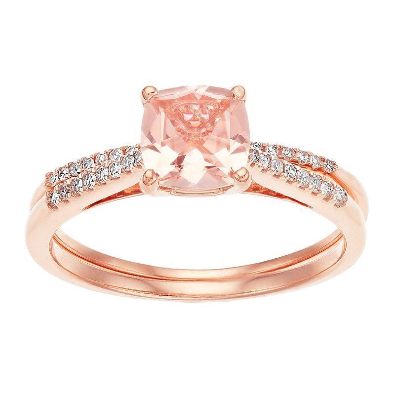 Belk & Co 1 Ct. T.w. Morganite And 1/7 Ct. T.w. Diamond Bridal Set Ring In 10K Rose Gold, Pink, 6 Product Image