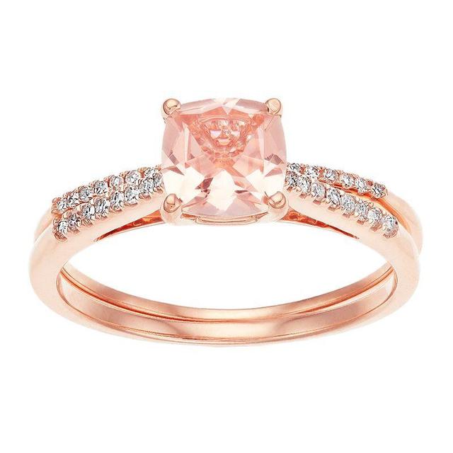 Gemminded 10k Rose Gold Morganite 1/7 Carat T.W. Diamond Ring MORGANITE RG WITH 1/7 CTTW DIA, Womens 10k Pink Product Image