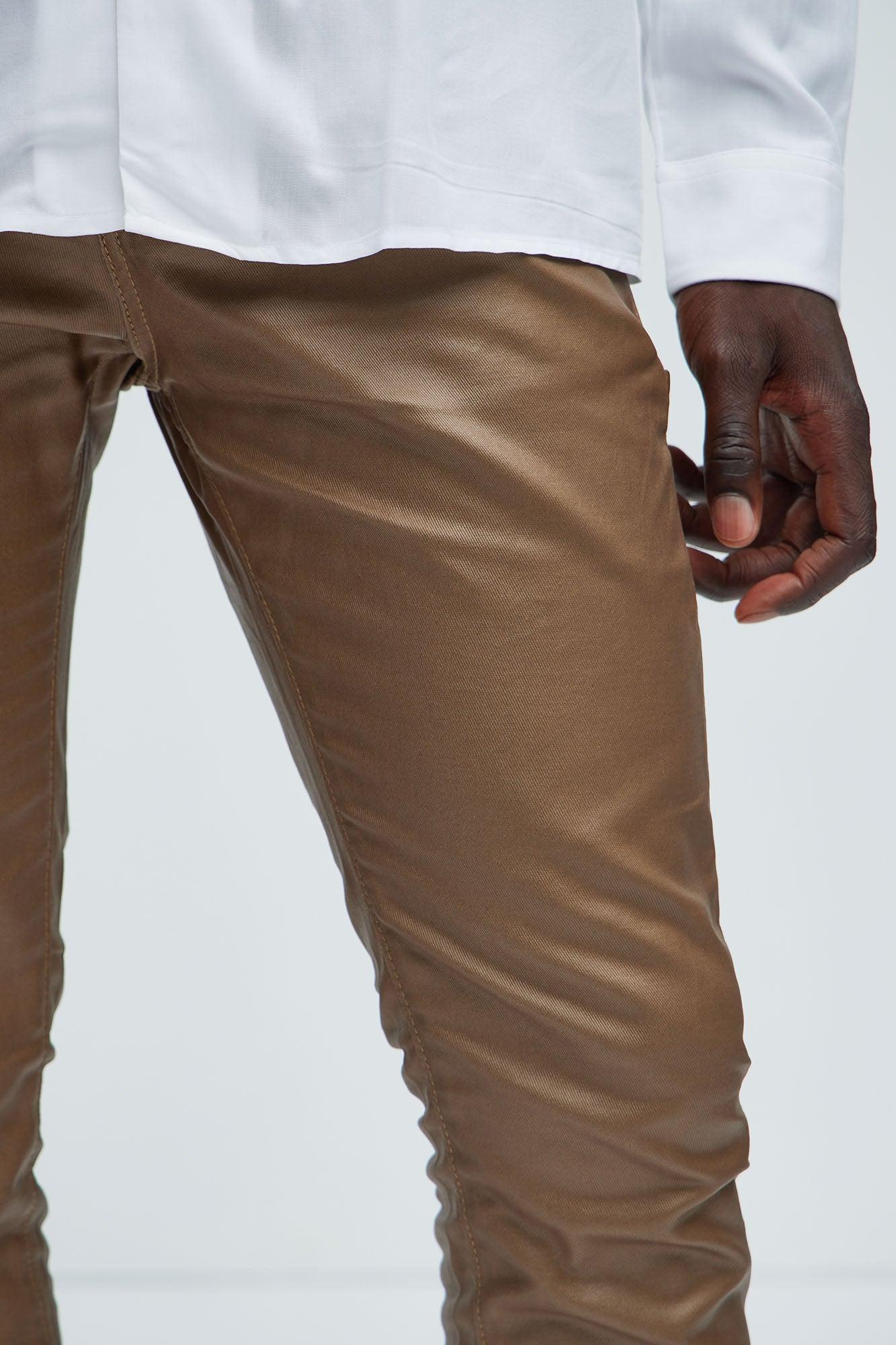 Keep It Solid Faux Leather Stacked Skinny Flare Pants - Brown Product Image