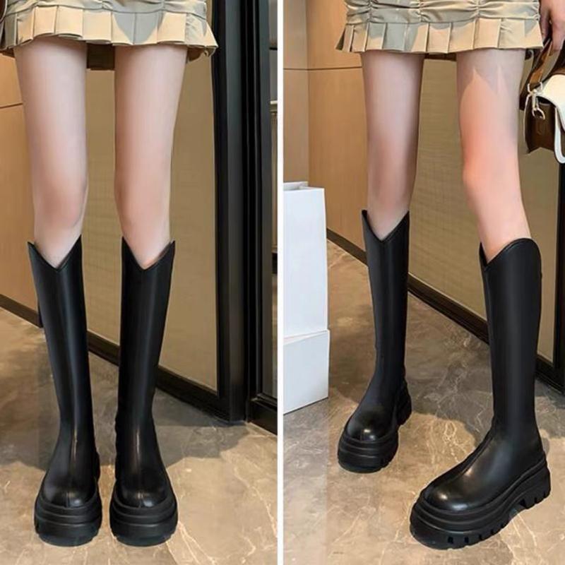 Faux Leather Platform Tall Boots Product Image