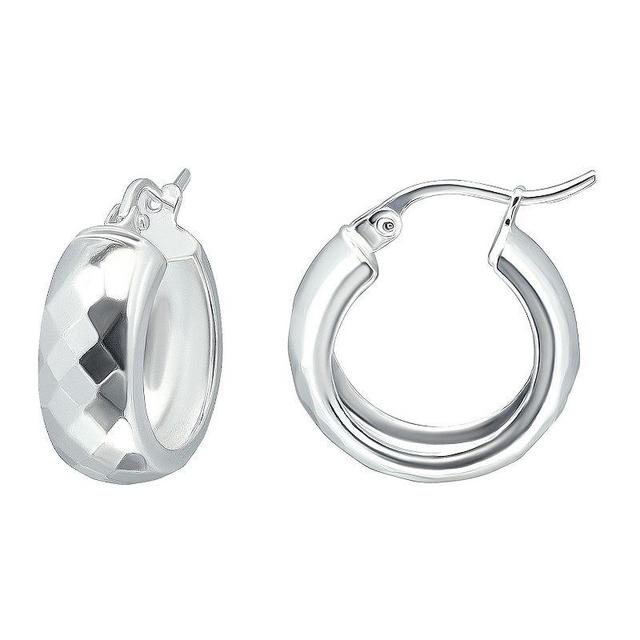 Aleure Precioso Sterling Silver 6 mm x 15 mm Faceted Hoop Earrings, Womens Product Image