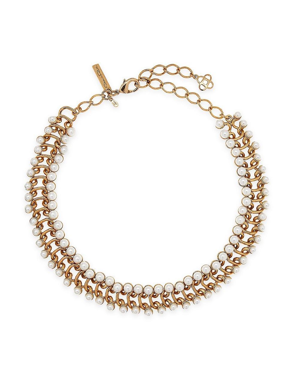 Womens Goldtone & Crystal Pearl Small Link Necklace Product Image