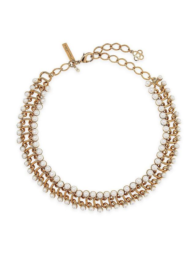 Womens Goldtone & Crystal Pearl Small Link Necklace Product Image