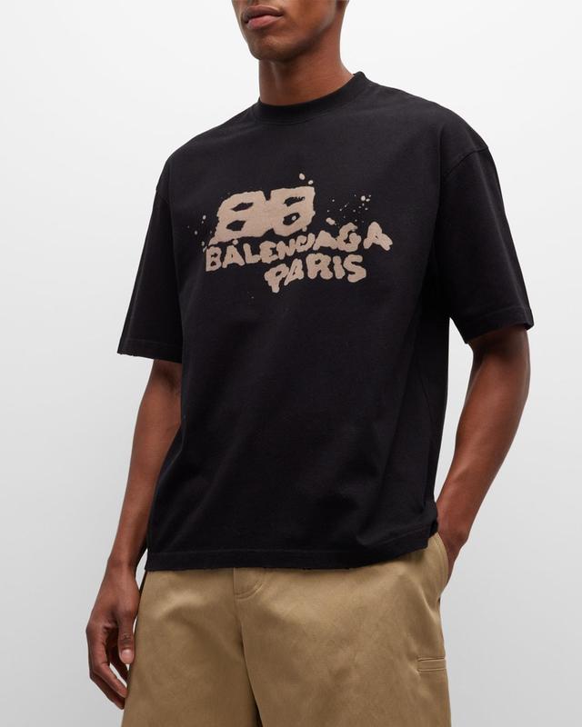 Balenciaga - Oversized Bb-logo Cotton-jersey T-shirt - Mens - Black Cream Product Image