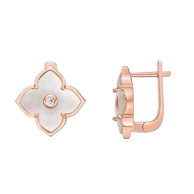 Gemminded Rose Gold Over Sterling Silver Mother-Of-Pearl & Cubic Zirconia Flower Earrings, Womens, Pink Product Image