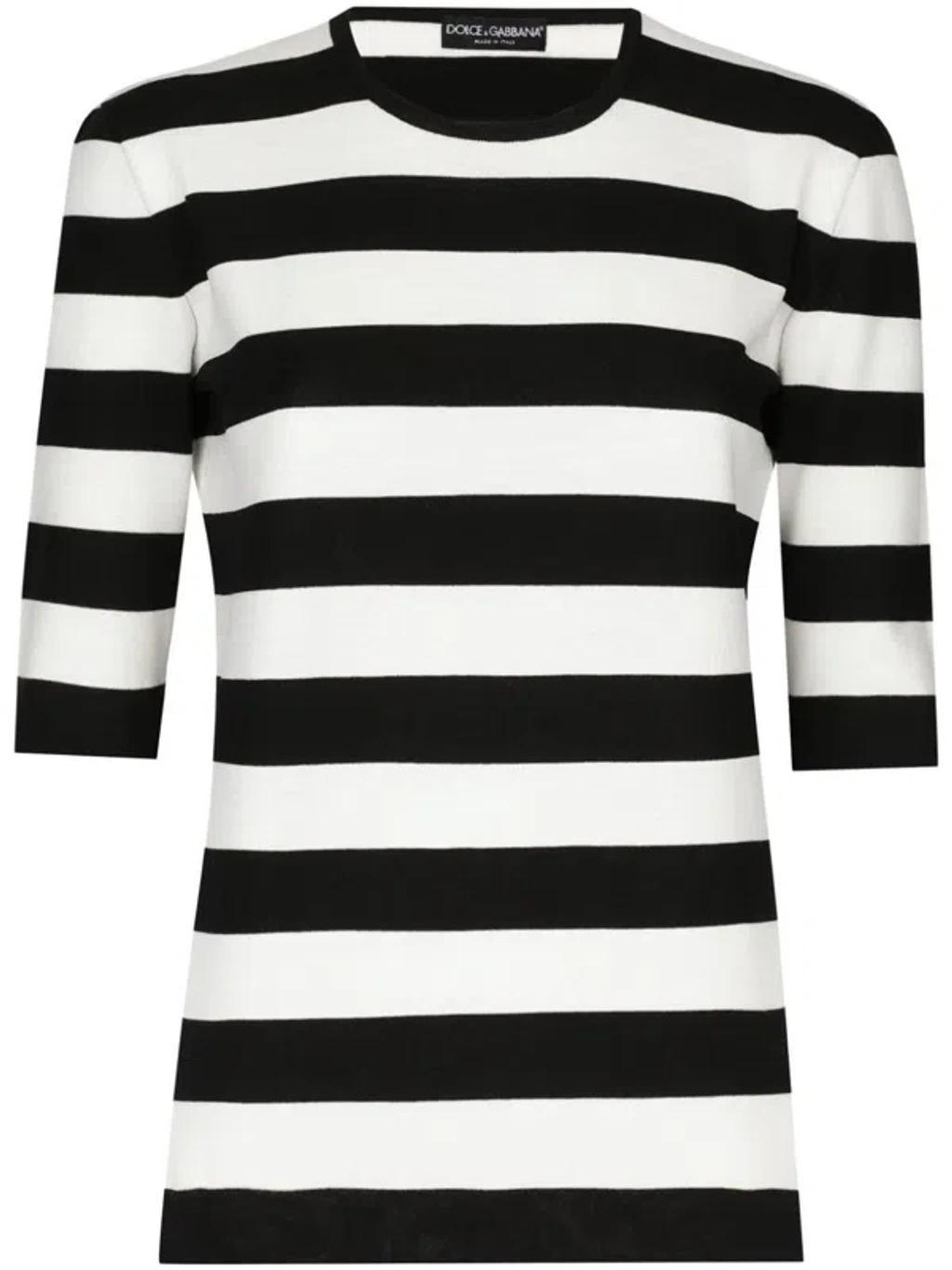 DOLCE & GABBANA Crew-neck Striped Top In Neronatur Product Image