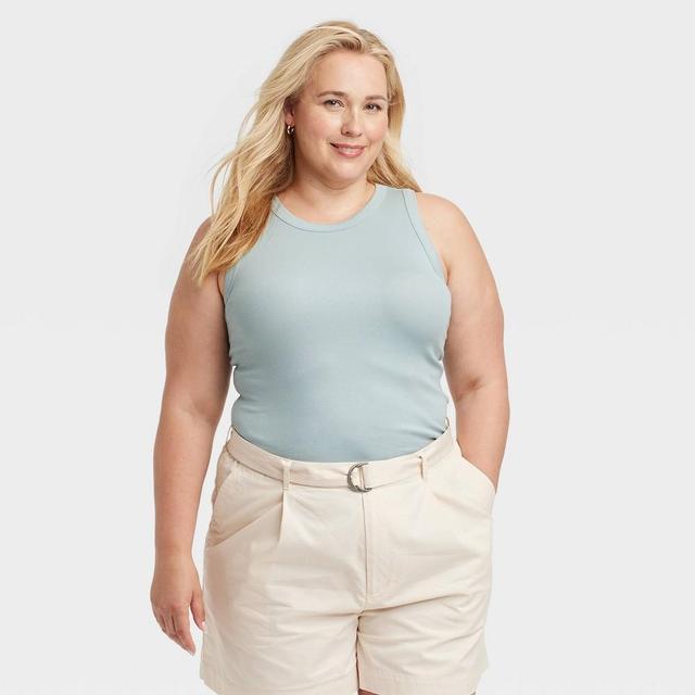 Womens Slim Fit Ribbed Tank Top - A New Day Light Blue 1X Product Image