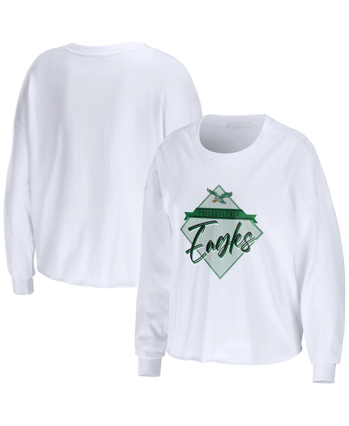 Womens Wear by Erin Andrews White Philadelphia Eagles Domestic Cropped Long Sleeve T-shirt Product Image