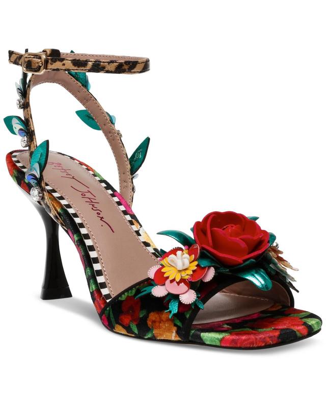 Betsey Johnson Womens Karra Flower-Embellished High-Heel Dress Sandals Product Image