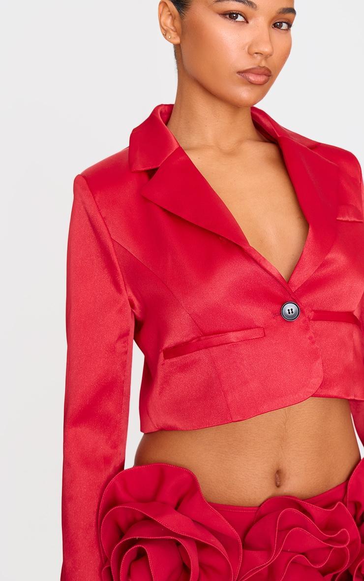 Red Glitter Tailored Cropped Blazer Product Image