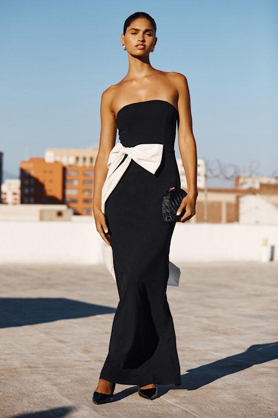 Marvelous Vision Black Strapless Bow Column Maxi Dress Product Image